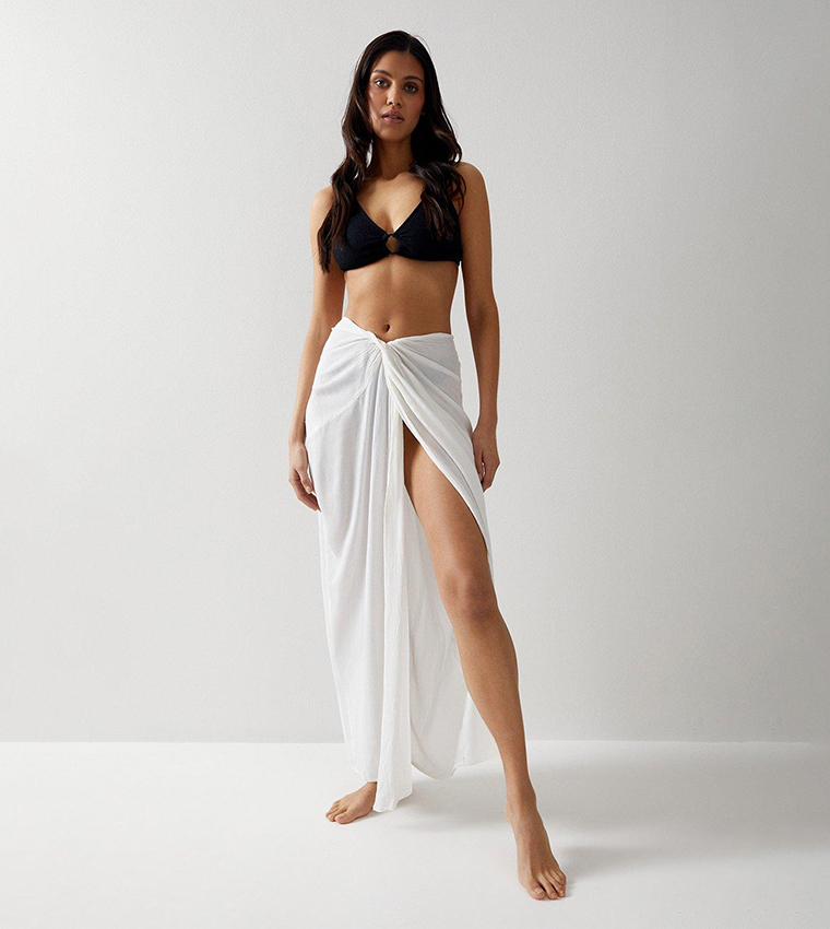 Buy Warehouse Crinkle Viscose Twist Front Beach Maxi Sarong Skirt In White 6thStreet Oman