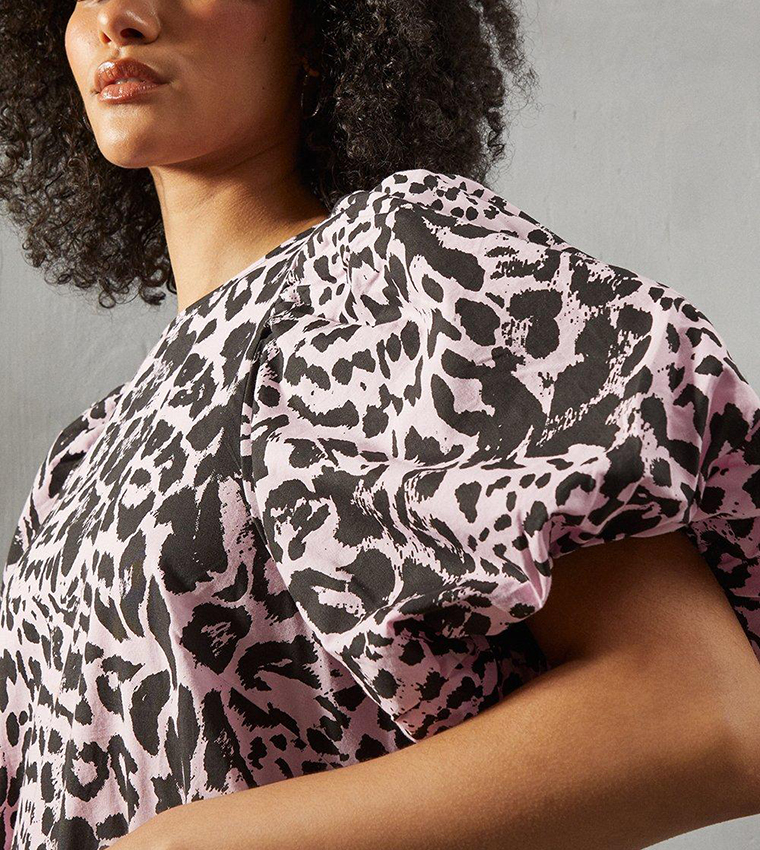 Leopard Print Puff Sleeves Layered Dress