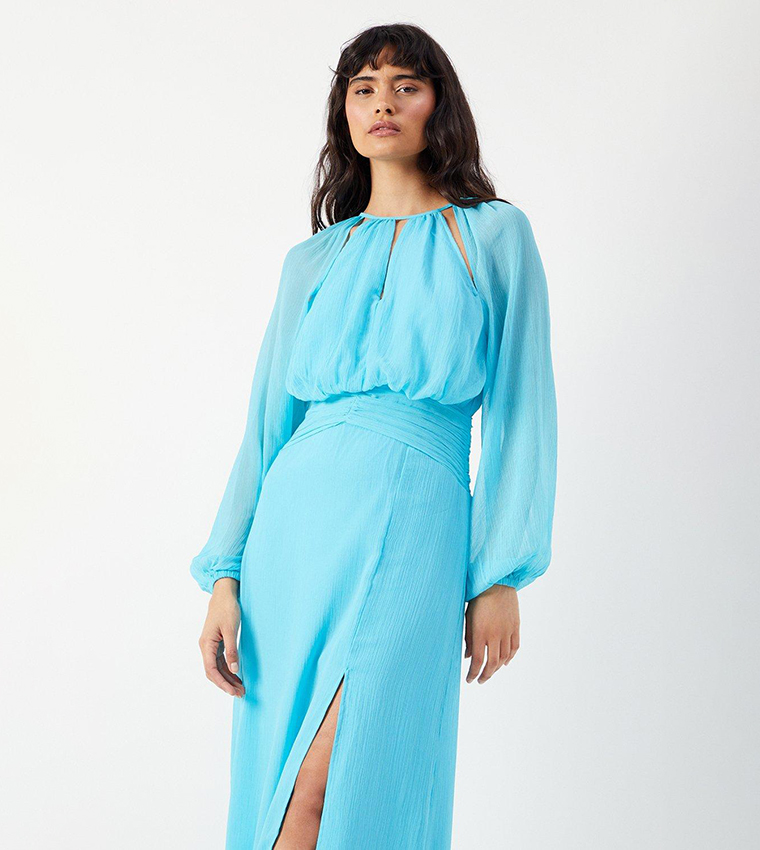 Chiffon Cut Out Detail Volume Sleeves Maxi Dress