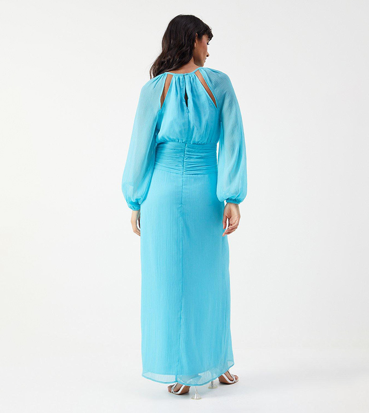 Chiffon Cut Out Detail Volume Sleeves Maxi Dress