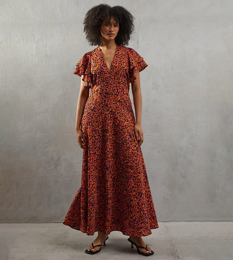 warehouse red floral midi tea dress Warehouse Women's Mixed Print Chiffon Tie Detail Midi Tea Dress in Floral