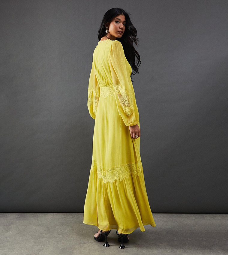 chinese dress ladies Mariana Yellow Lace Bust Midi Dress - US 6