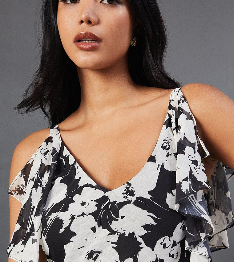 Floral Strappy Chiffon Layered Maxi Dress