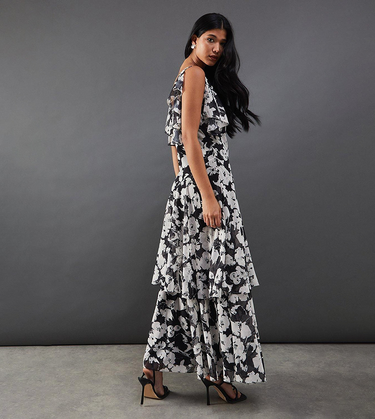 Floral Strappy Chiffon Layered Maxi Dress