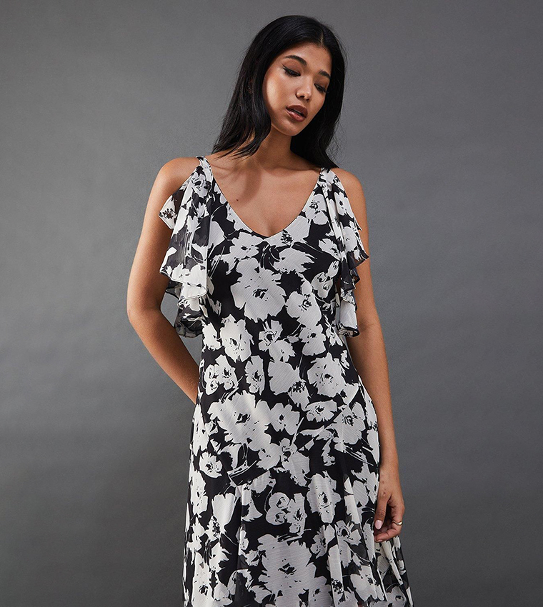 Floral Strappy Chiffon Layered Maxi Dress