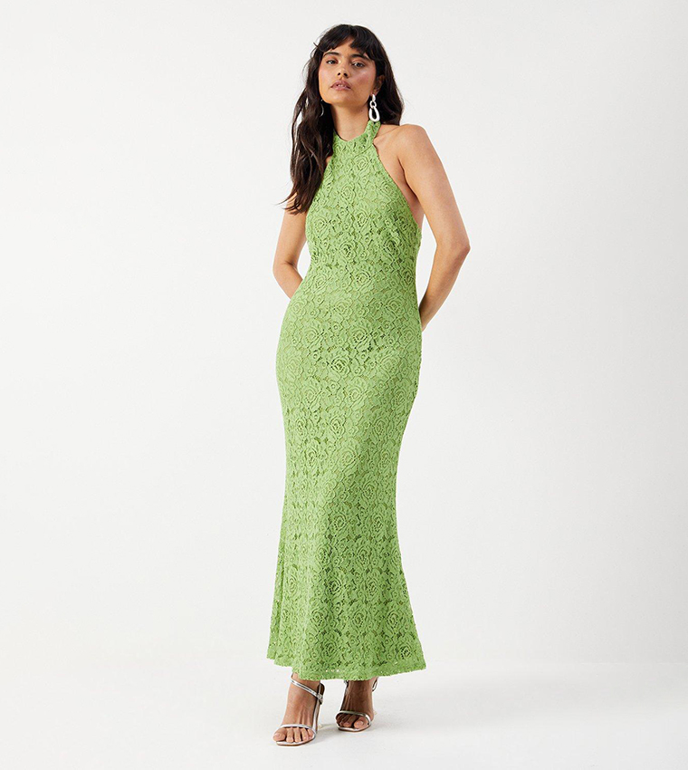 Buy Warehouse Guipure Lace Halter Midi Maxi Dress In Green