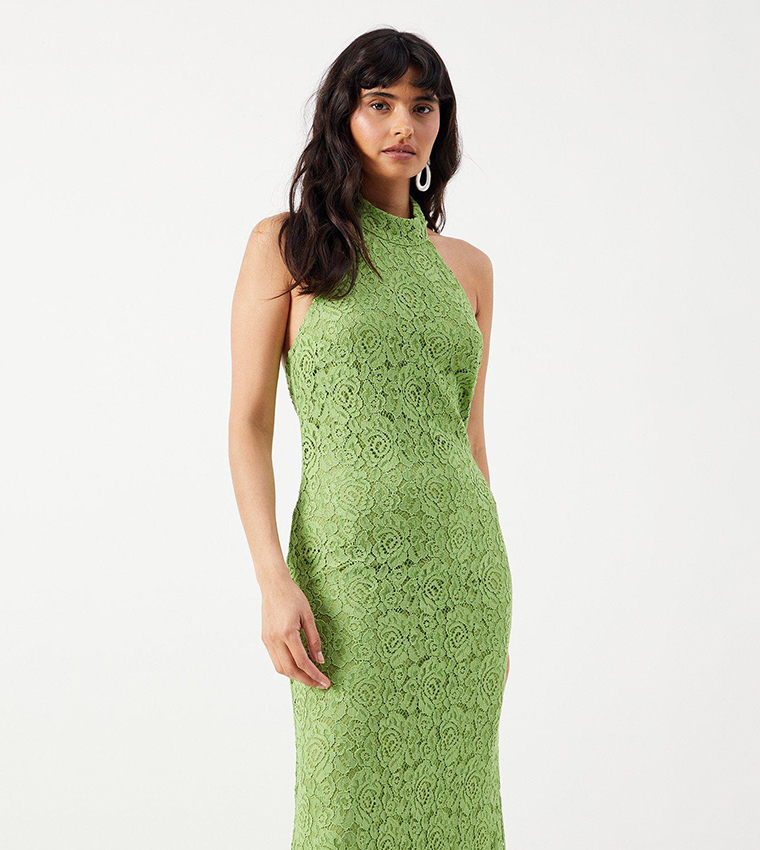 Green lace halter dress hotsell