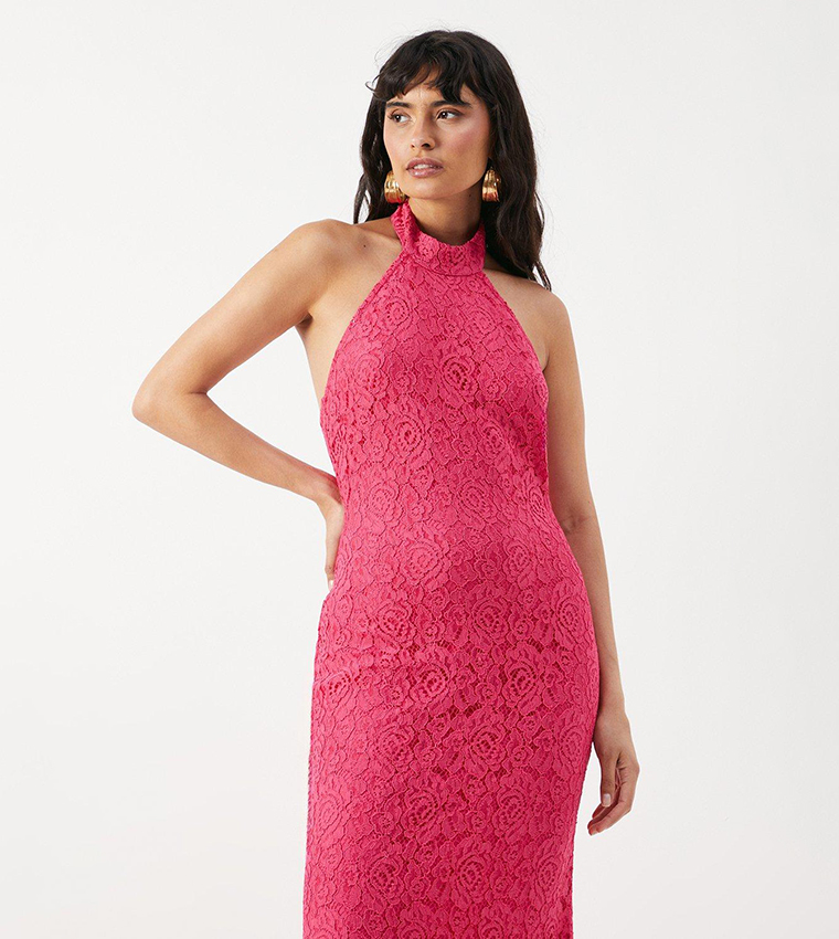 Buy Warehouse Guipure Lace Halter Maxi Dress In Pink 6thStreet Bahrain