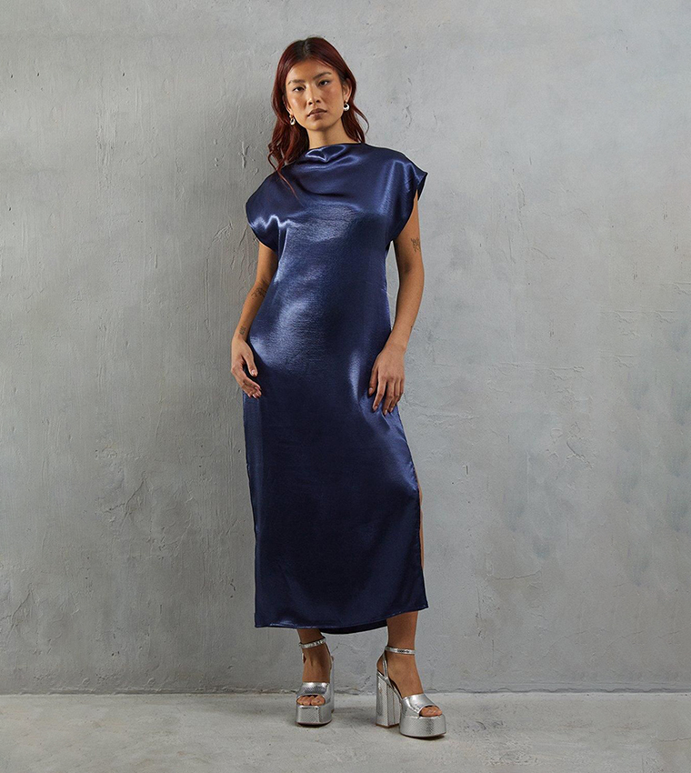 High Shine Cap Sleeves Midi Dress