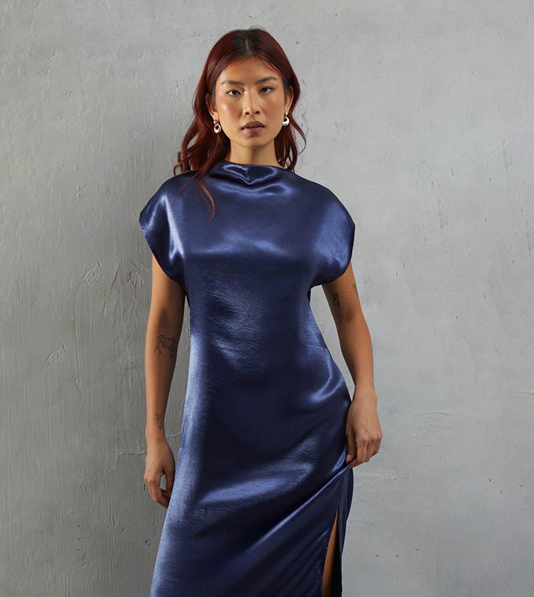 High Shine Cap Sleeves Midi Dress