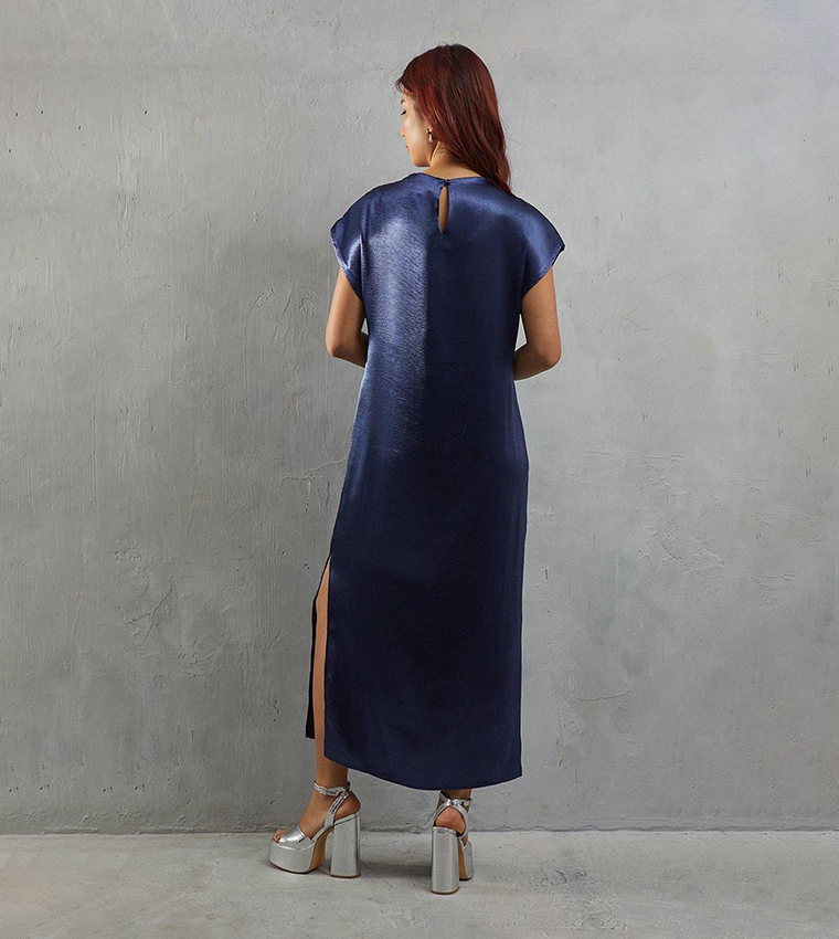 High Shine Cap Sleeves Midi Dress