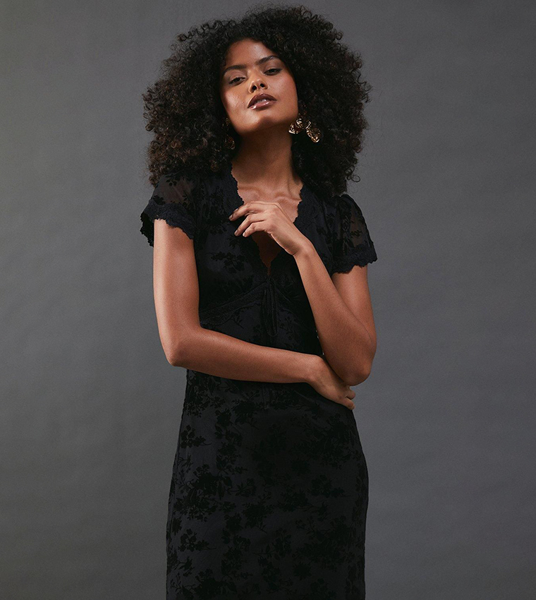 Mesh Lace Inset Buy Warehouse Velvet Mesh Lace Insert Midi Tea Dress In Black ...
