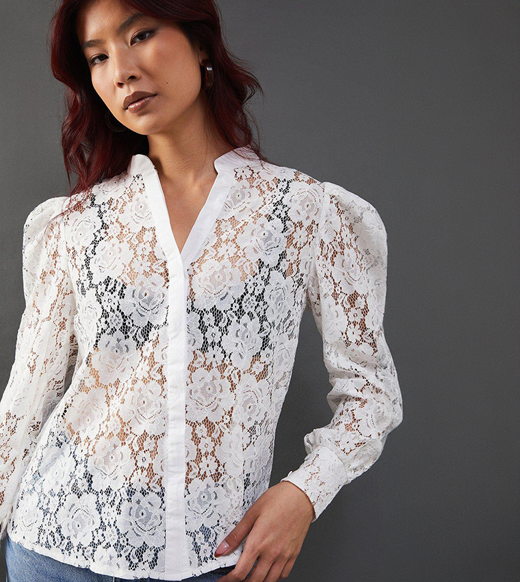 Lace Puff Long Sleeves Shirt