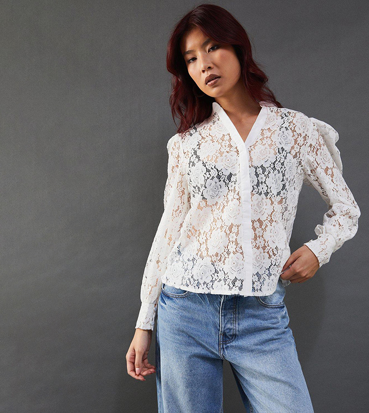 Lace Puff Long Sleeves Shirt