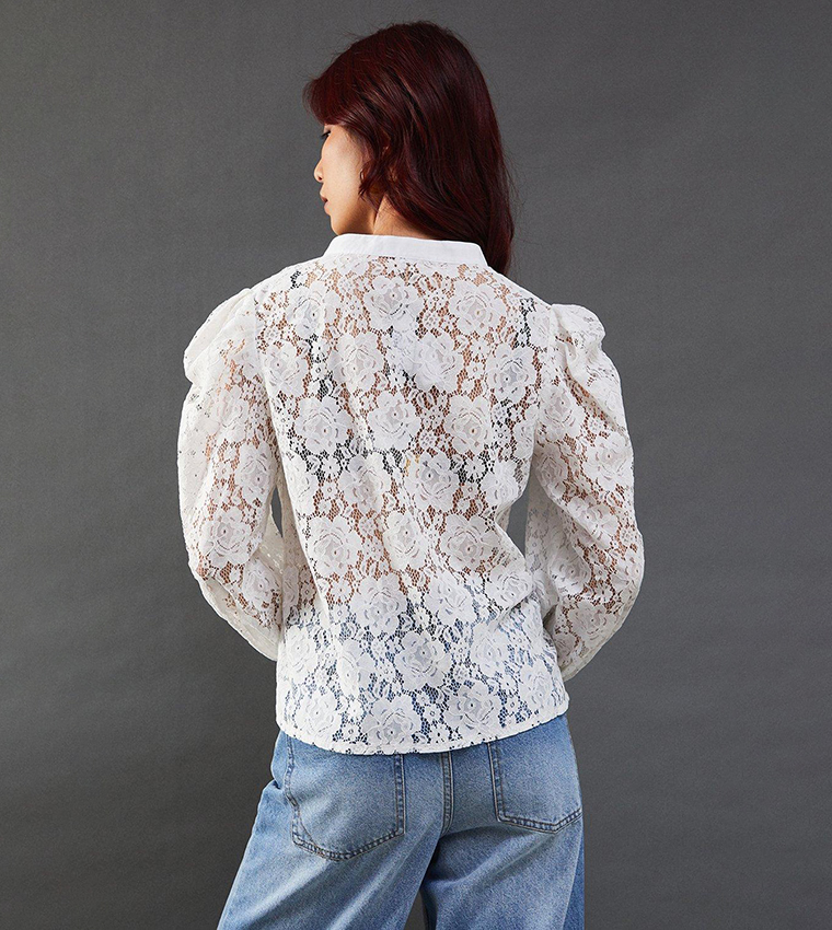 Lace Puff Long Sleeves Shirt