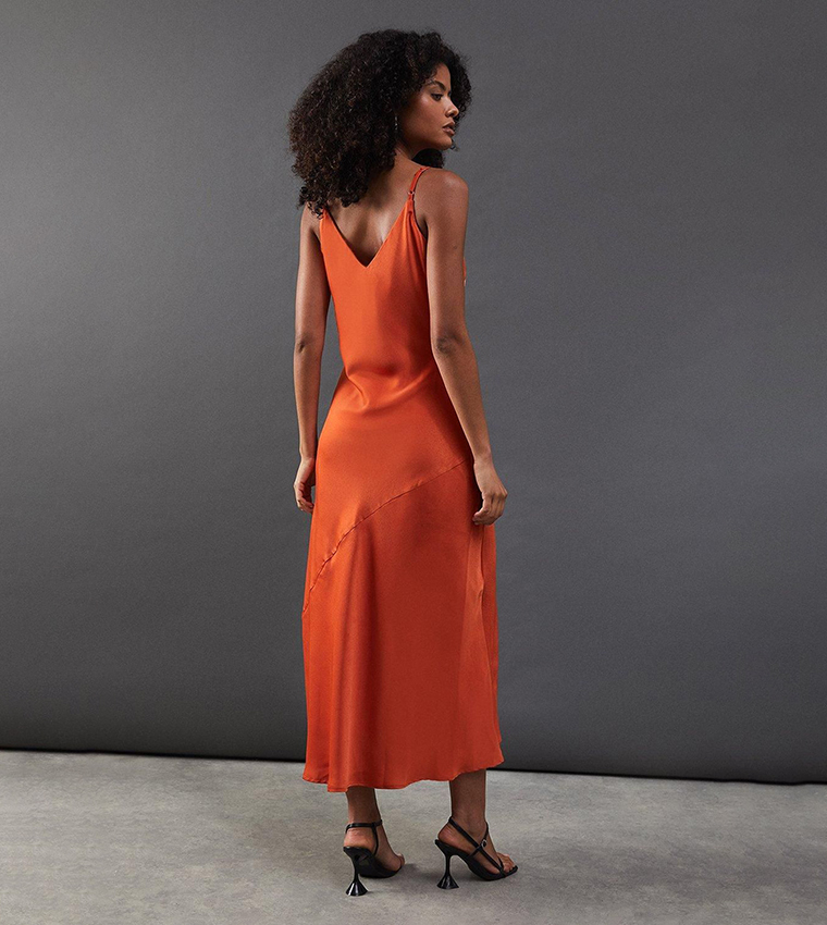 strapless open back dress Plus Size Abstract Print Midi Slip Dress in Orange main image 1