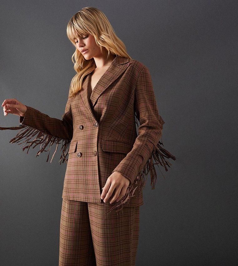 Brown Blazer Oversized Check Blazer Buy Warehouse Premium Checked