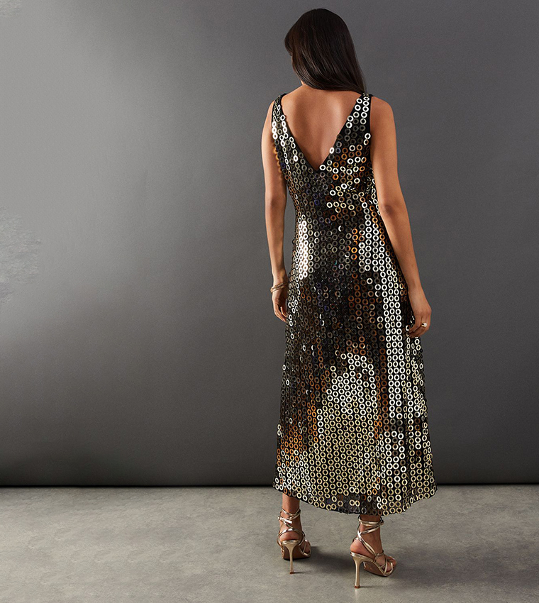 open lace back dress US Warehouse] Pink 1920s Embroidery Sequin Maxi Dress