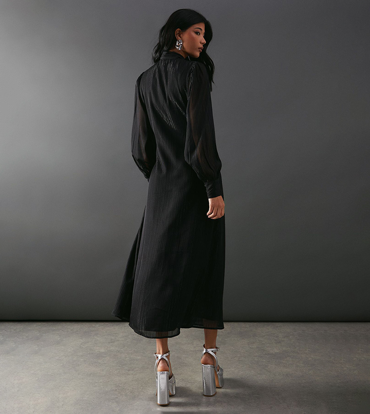 warehouse stripe button midi dress Warehouse Off Shoulder Stripe Button Through Midi Dress UK 6