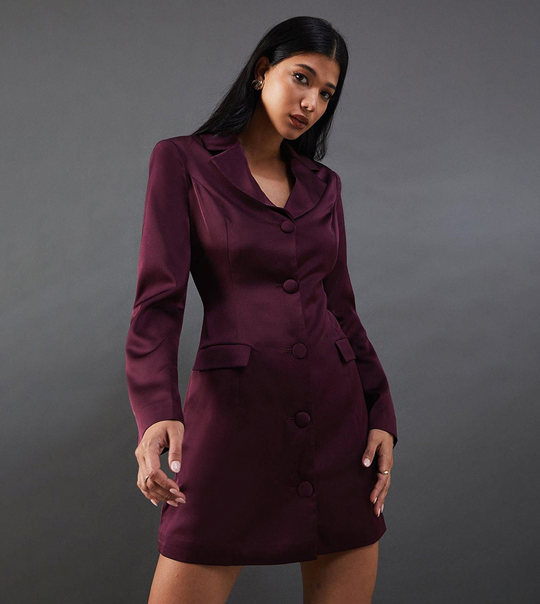 warehouse burgundy dress Tasmin | Burgundy High-Neck Maxi Dress With Drop-Waist