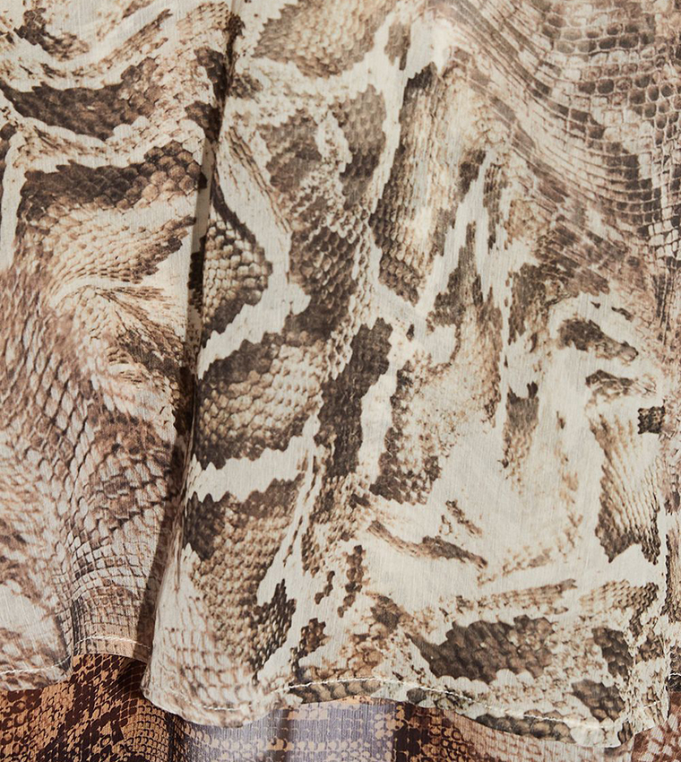 Runway Snake Print Bodice Sheer Skirt Maxi Dress