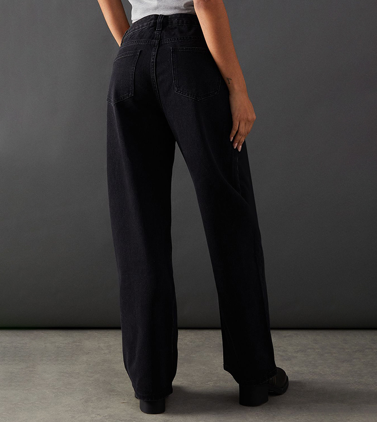 Buy Warehouse Washed Low Rise Wide Leg Jeans In Black 6thStreet UAE