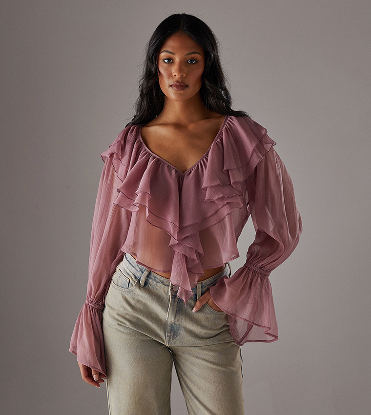 Chiffon Double Ruffle Crop Top