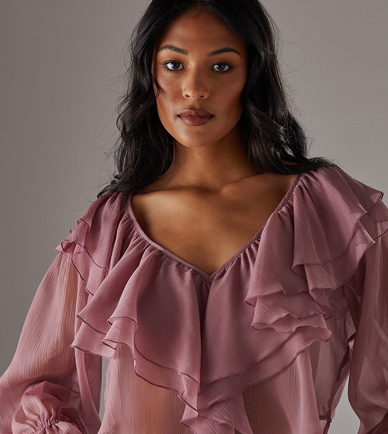 Chiffon Double Ruffle Crop Top