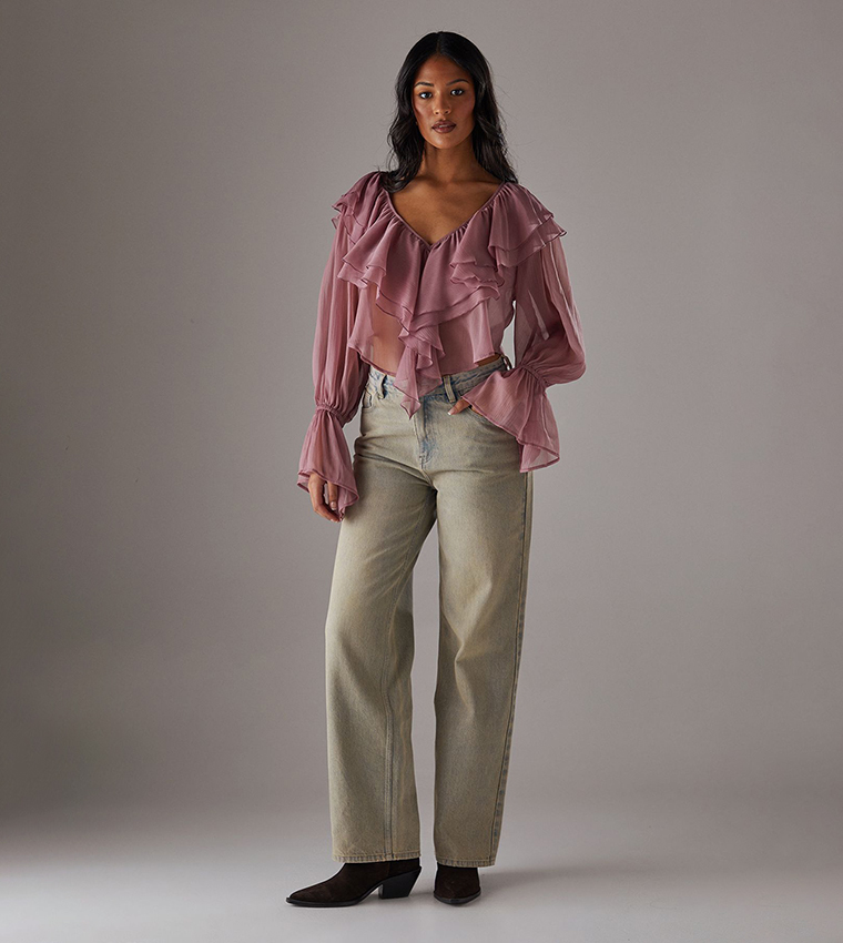 Chiffon Double Ruffle Crop Top