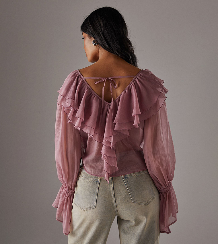 Chiffon Double Ruffle Crop Top