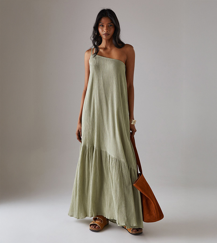 Cheesecloth Double Strap One Shoulder Maxi Sundress