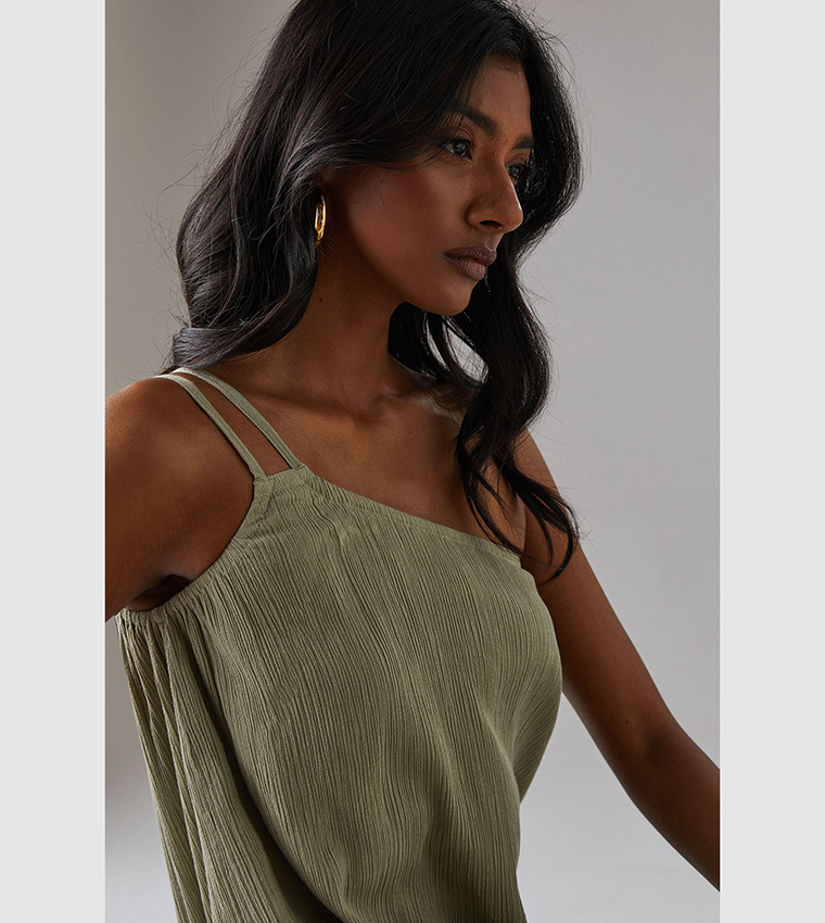 Cheesecloth Double Strap One Shoulder Maxi Sundress