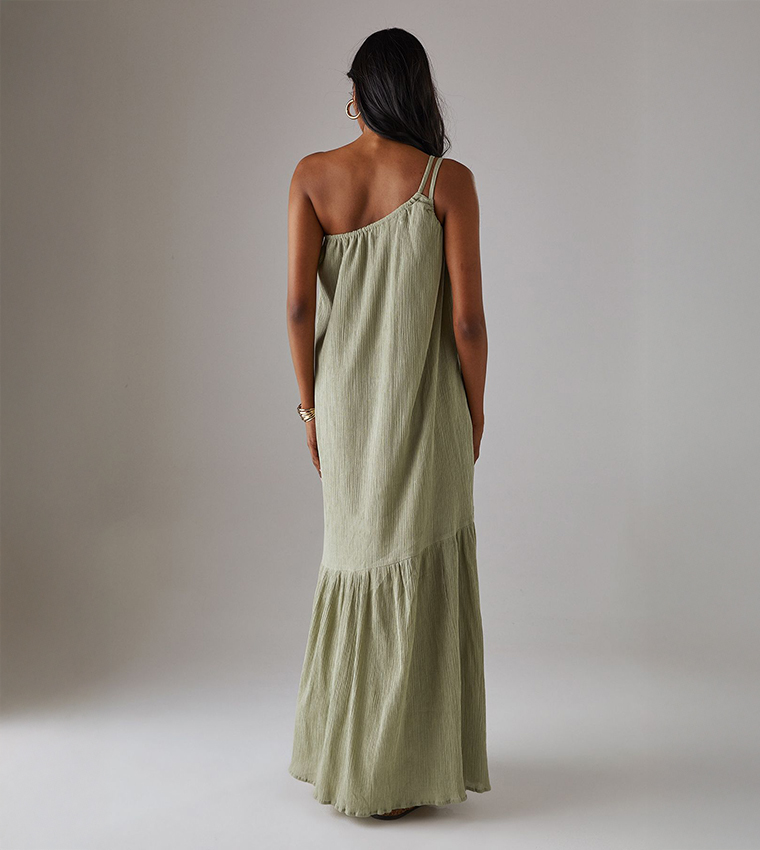 Cheesecloth Double Strap One Shoulder Maxi Sundress