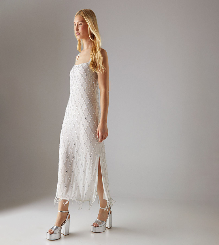 Strappy Sequined Fringe Hem Midi Dress