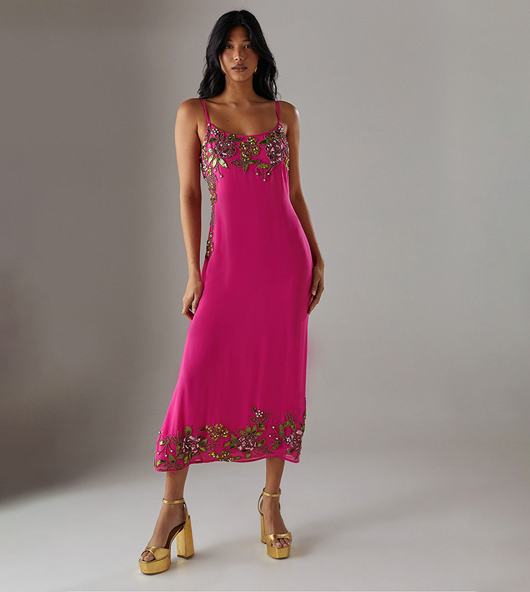 Sequined Strappy Bias Midi Dress