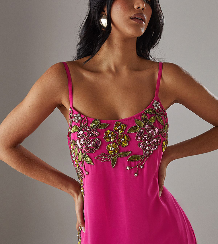 Sequined Strappy Bias Midi Dress