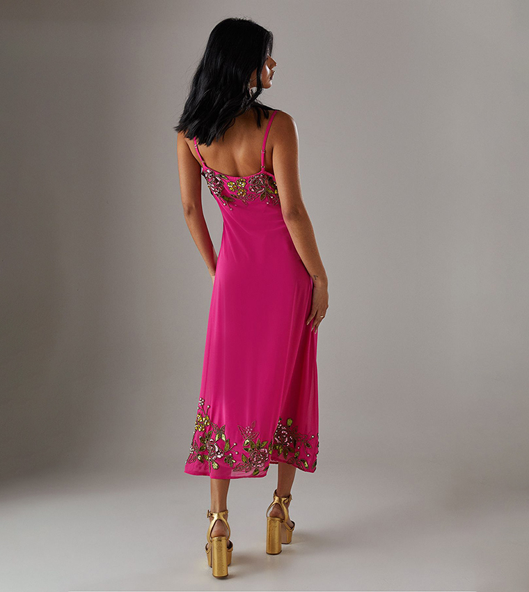 Sequined Strappy Bias Midi Dress