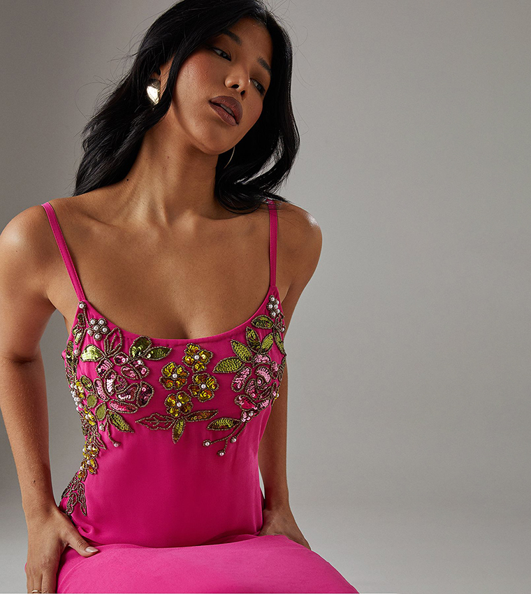 Sequined Strappy Bias Midi Dress