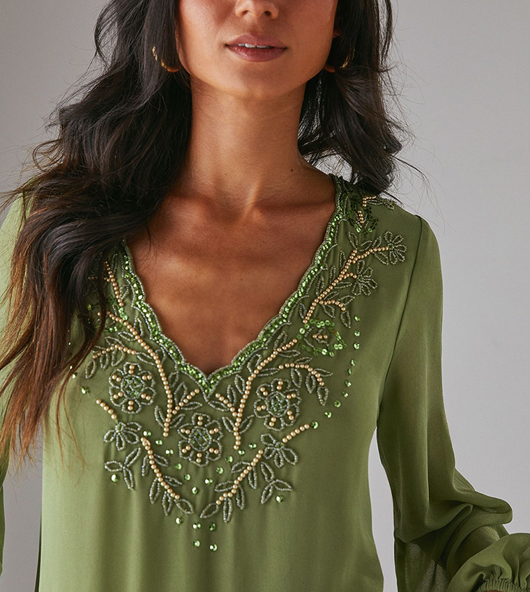 Chiffon Sequined Mini Smock Dress