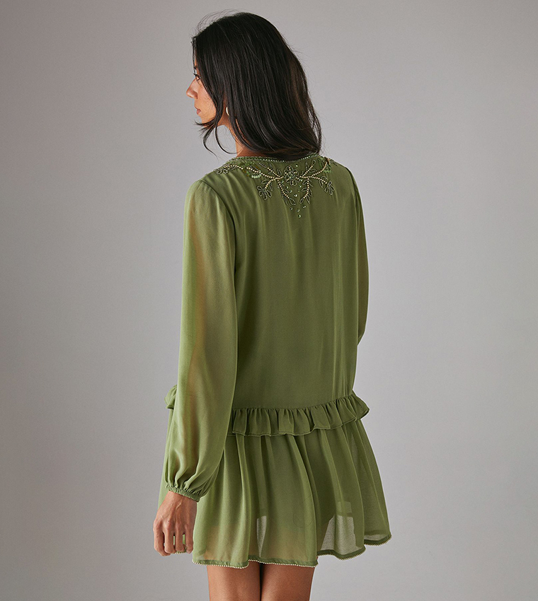 Chiffon Sequined Mini Smock Dress