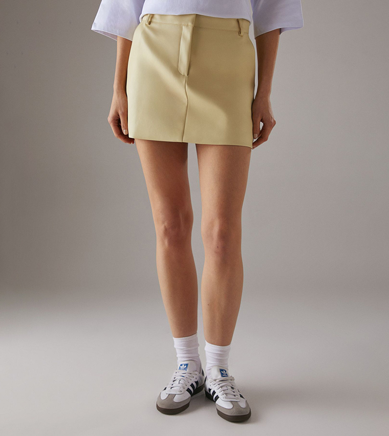 Solid High Waist Pu Mini Skirt