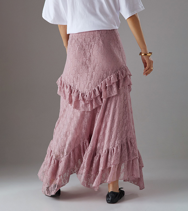 Petite Lace Ruffled Tier Maxi Skirt