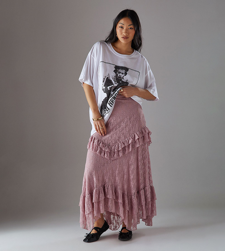 Petite Lace Ruffled Tier Maxi Skirt