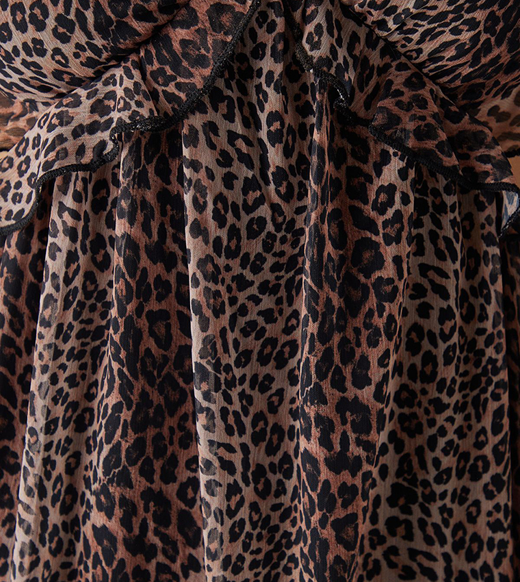 Chiffon Cut Out Waist Ruffled Maxi Dress