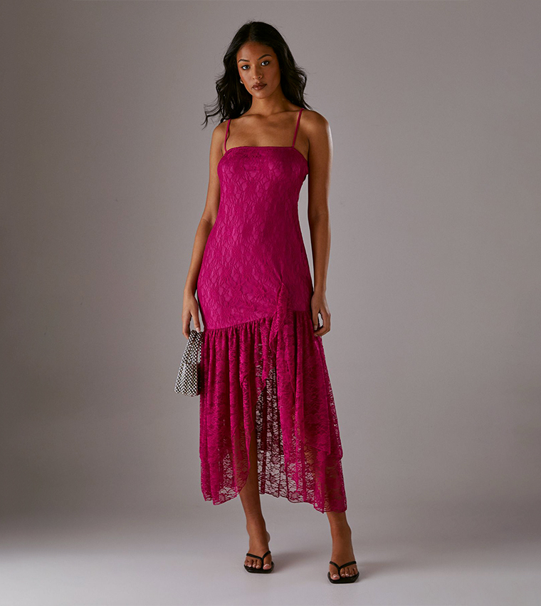 Buy Warehouse Lace Strappy Drop Waist Ruffle Midi Dress In Pink | 6thstreet  Saudi Arabia