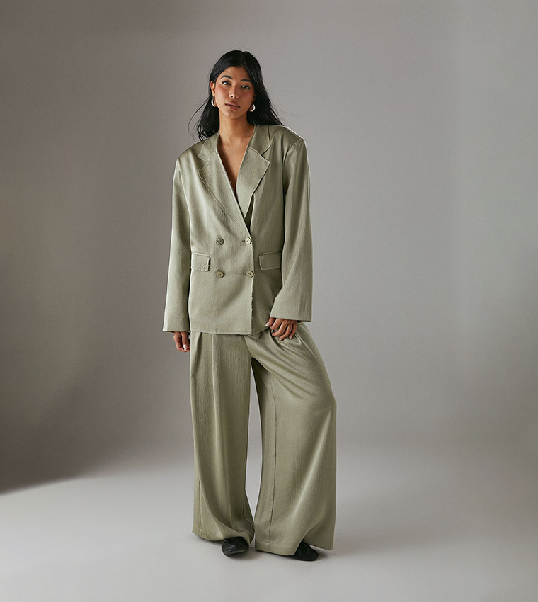 Satin Raw Edge Relaxed Fit Blazer