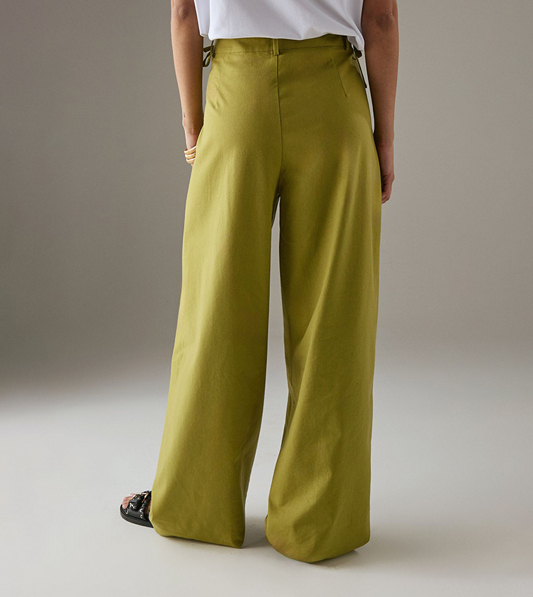Pleat Detail Linen Blend Tailored Trousers