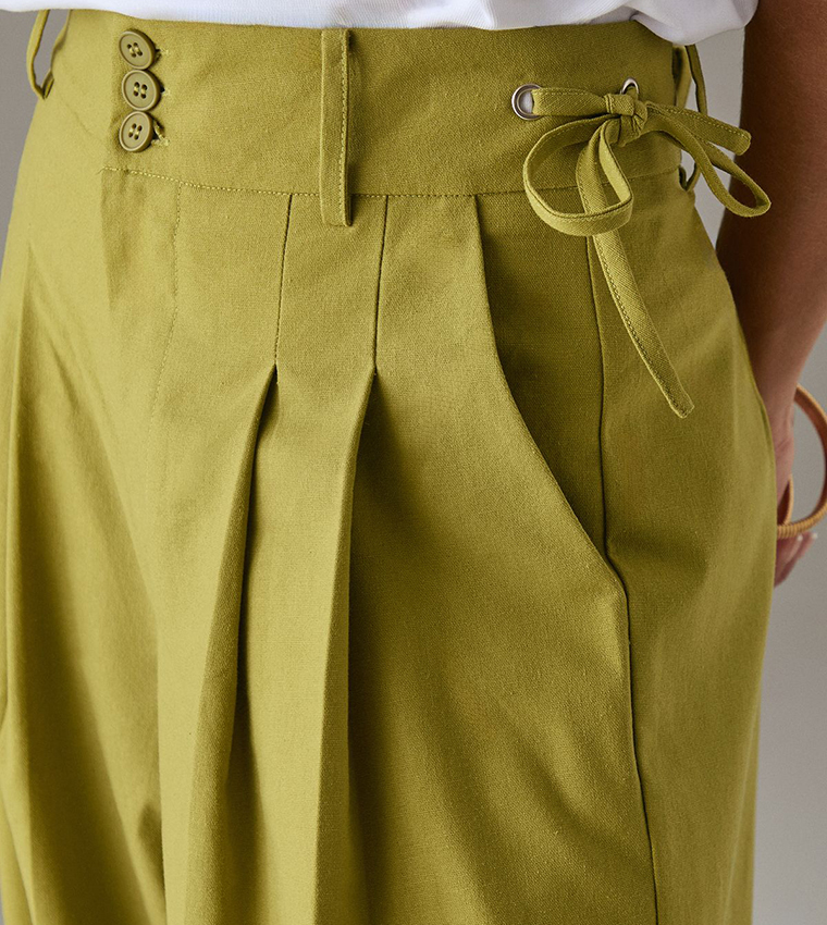 Pleat Detail Linen Blend Tailored Trousers