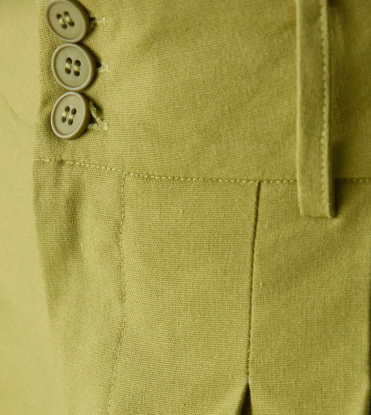 Pleat Detail Linen Blend Tailored Trousers