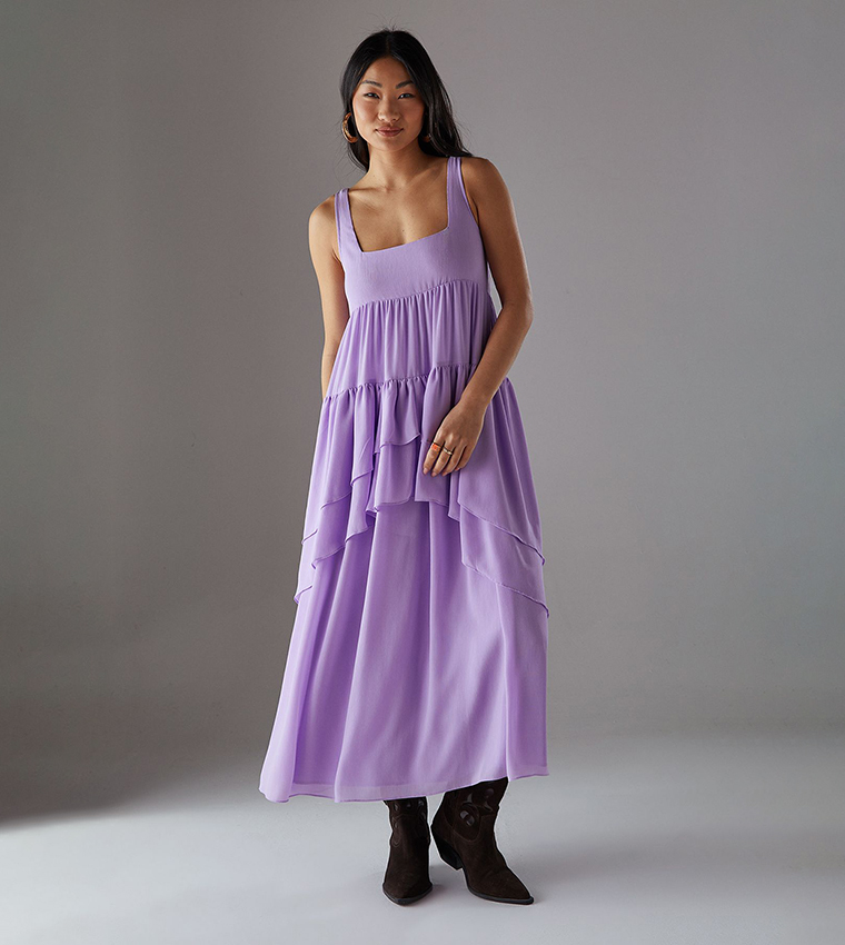 Petite Chiffon Ruffled Tier Smock Midi Sundress